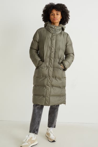 Women - Quilted coat with hood - green