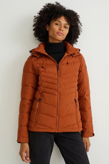 Women - Quilted jacket with hood - havanna