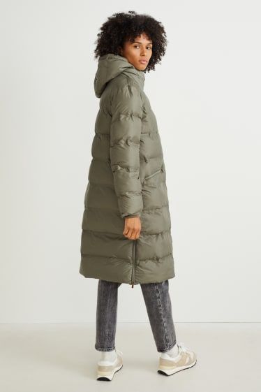 Women - Quilted coat with hood - green