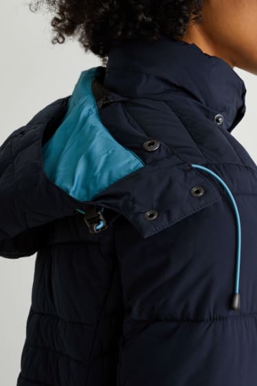 Women - Quilted jacket with hood - dark blue