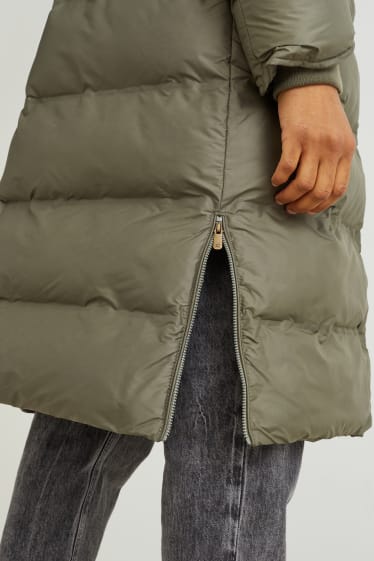 Women - Quilted coat with hood - green