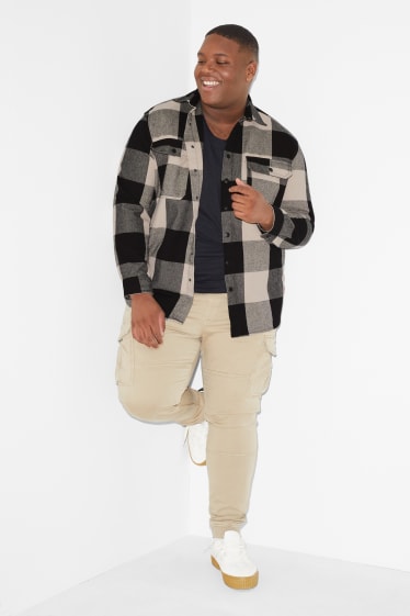 Men - CLOCKHOUSE - flannel shirt jacket - relaxed fit - kent collar - check - black / beige