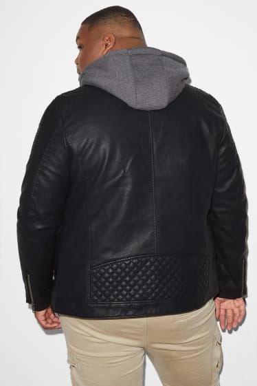 Bărbați - CLOCKHOUSE - jachetă de motociclist cu glugă - imitație de piele - negru