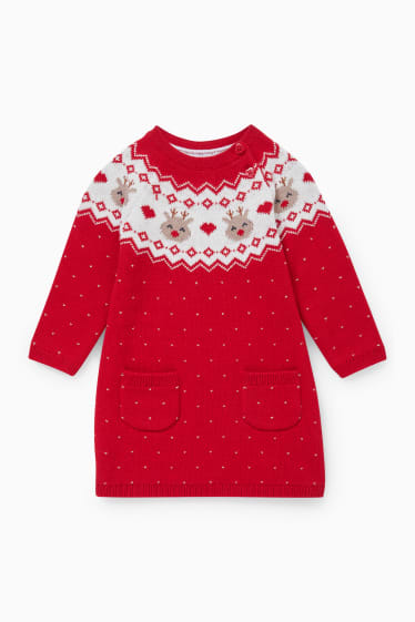 Niemowlęta - Świąteczna niemowlęca sukienka z dzianiny - czerwony