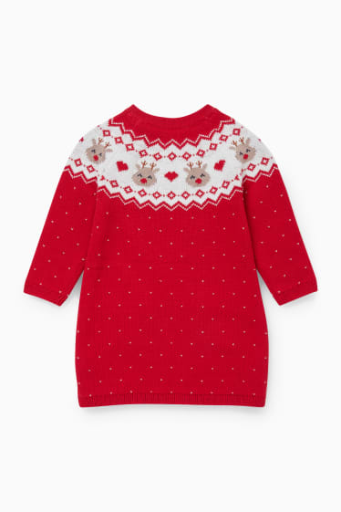 Niemowlęta - Świąteczna niemowlęca sukienka z dzianiny - czerwony