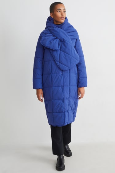 Women - Quilted coat with hood - blue