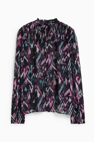 Women - Chiffon blouse - patterned - black