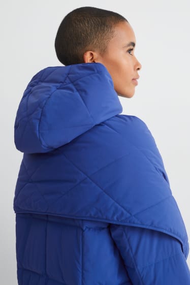 Women - Quilted coat with hood - blue