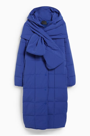 Dámské - Prošívaný kabát s kapucí - modrá