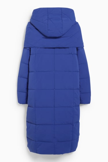 Dames - Gewatteerde mantel met capuchon - blauw