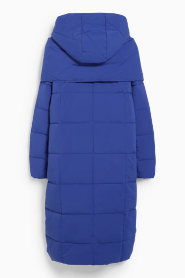 Women - Quilted coat with hood - blue