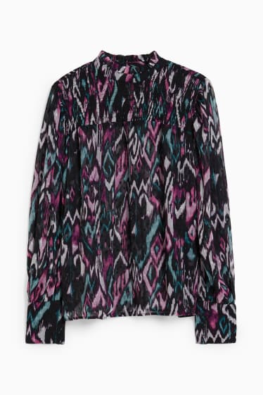 Women - Chiffon blouse - patterned - black