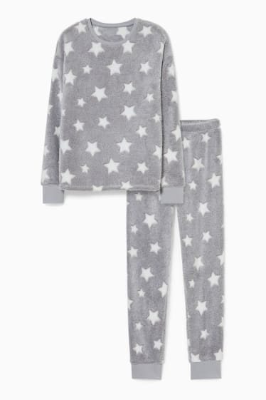 Kinder - Fleece-Pyjama - 2 teilig - hellgrau-melange