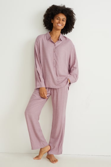 Damen - Pyjama - gepunktet - rosa