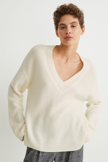 Damen - Pullover - cremefarben