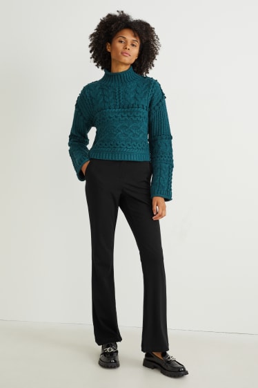 Women - Cloth trousers - high-rise waist - tapered fit - black