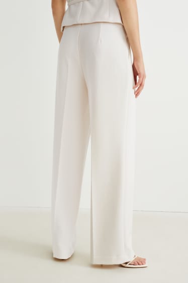 Femei - Pantaloni - talie înaltă - wide leg - alb-crem