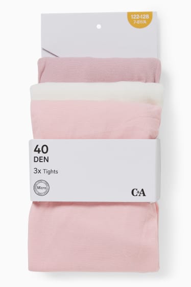 Enfants filles - Lot de 3 paires - collants fins - 40 DEN - blanc / rose