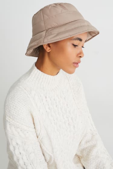 Women - Quilted hat - shiny - taupe