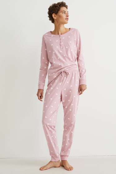 Damen - Pyjama - gemustert - rosa