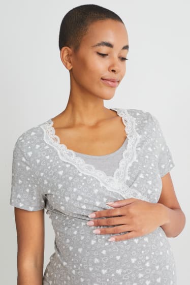 Donna - Camicia da notte per allattamento - grigio melange