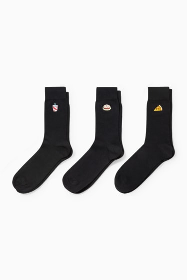 Men - Multipack of 3 - socks with motif - fast food - black