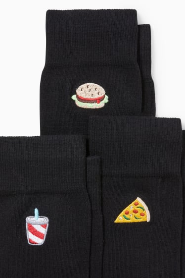 Men - Multipack of 3 - socks with motif - fast food - black