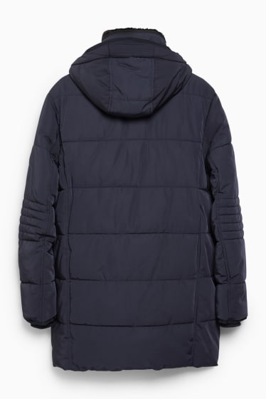 Heren - Parka met capuchon en imitatiebontrandje - winter - donkerblauw