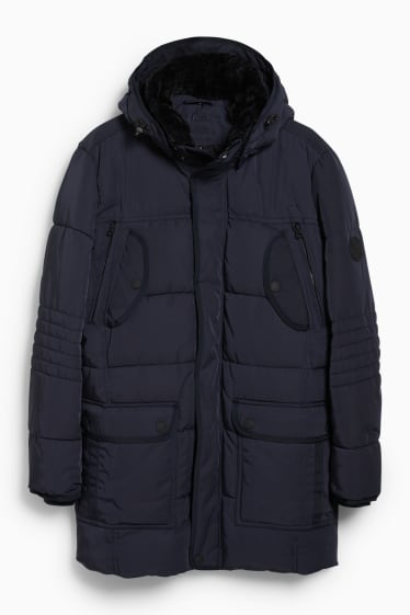 Heren - Parka met capuchon en imitatiebontrandje - winter - donkerblauw