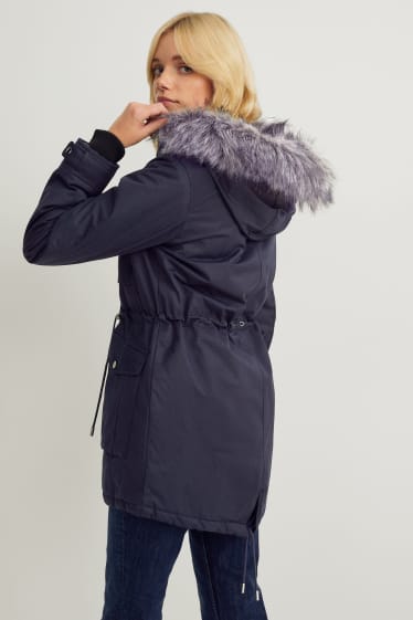 Damen - Parka mit Kapuze und Kunstfellbesatz - Winter - dunkelblau