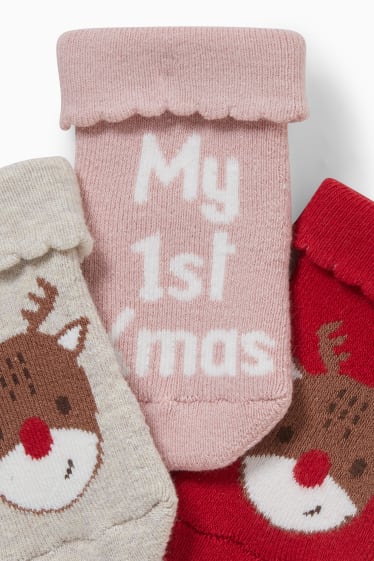 Bebés - Pack de 3 - Rodolfo - calcetines navideños con dibujo para bebé - beis