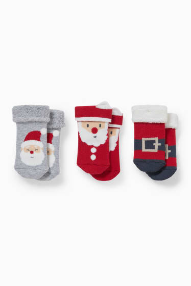 Bébés - Lot de 3 paires - chaussettes de Noël à motif pour nouveau-né - hiver - rouge
