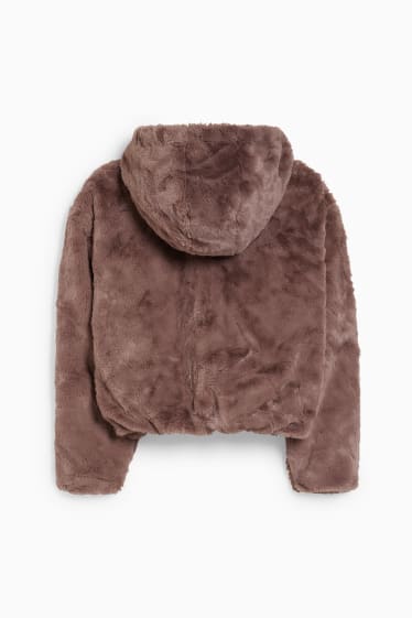 Women - CLOCKHOUSE - faux fur jacket with hood - Coffee