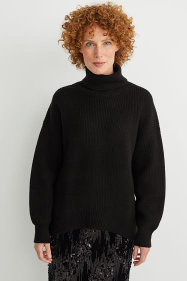 Damen - Rollkragenpullover - schwarz