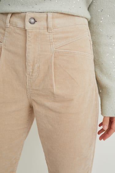 Women - Corduroy trousers - mid-rise waist - tapered fit - beige