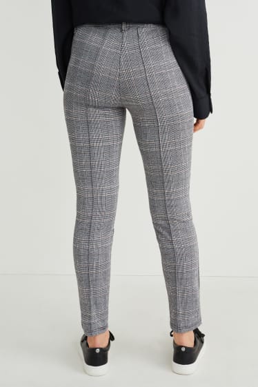 Women - Jersey trousers - slim fit - check - black / white