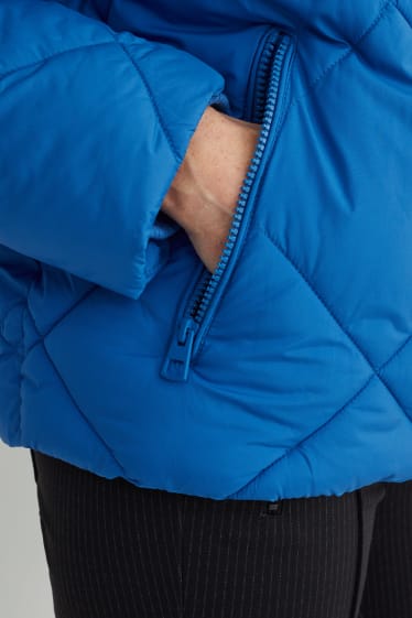 Femei - Jachetă matlasată cu glugă - albastru