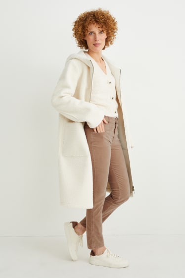 Damen - Samthose - Mid Waist - Straight Fit - beige