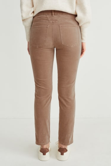 Dames - Fluwelen broek - mid waist - straight fit - beige