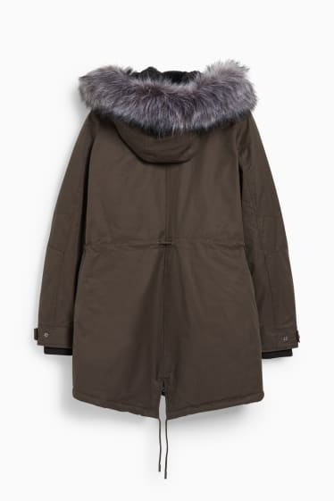 Femmes - Parka avec capuche et garniture en imitation fourrure - hiver - vert foncé