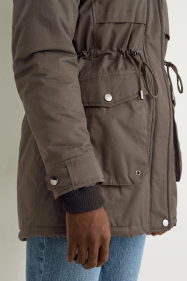 Dames - Parka met capuchon en imitatiebontrandje - winter - donkergroen