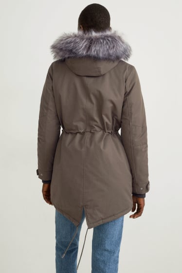 Dames - Parka met capuchon en imitatiebontrandje - winter - donkergroen