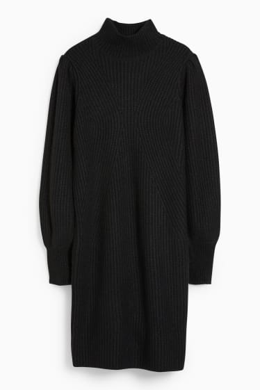Dámské - Pletené šaty s alpakovou vlnou - černá