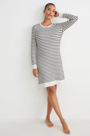 Women - Nightdress - striped - black / beige