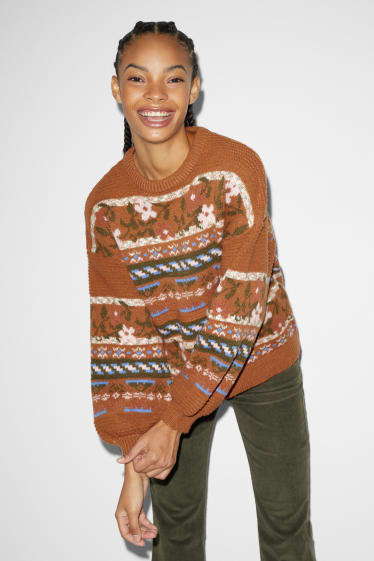 Femmes - CLOCKHOUSE - pullover - à fleurs - marron
