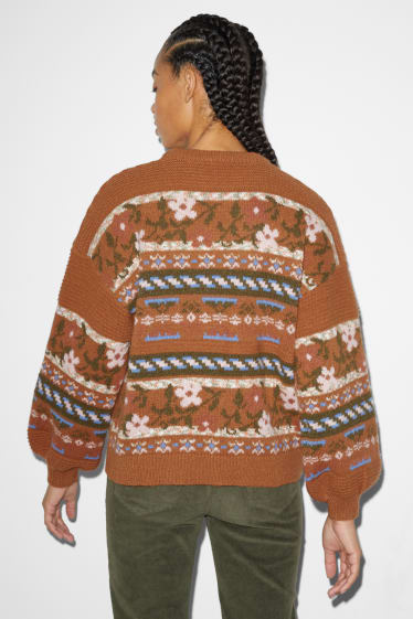 Nastolatki - CLOCKHOUSE - sweter - w kwiaty - brązowy