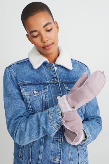Damen - Handschuhe - Velourslederimitat - hellviolett