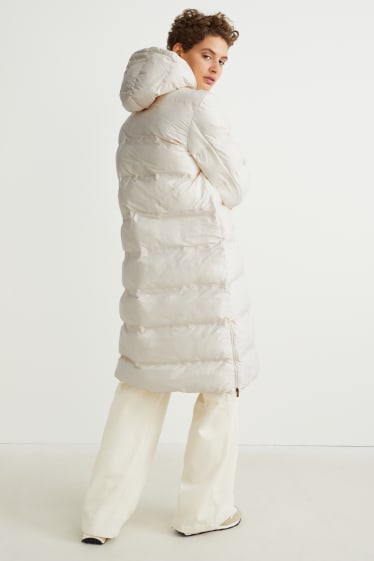 Kobiety - Płaszcz pikowany z kapturem - kremowy