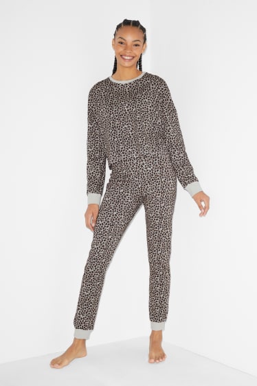 Damen - Pyjama-Oberteil - gemustert - braun / beige