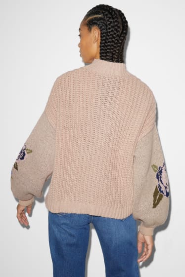 Femmes - CLOCKHOUSE - pullover - motif tressé - à fleurs - beige